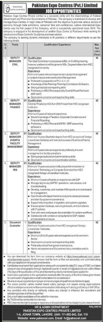 Pakistan Expo Centres Jobs