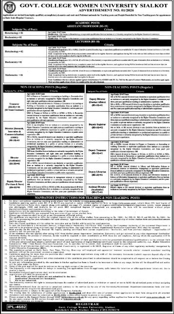 Government College Women University Sialkot Jobs