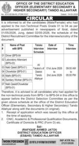 District Education Office Tando Allahyar Jobs